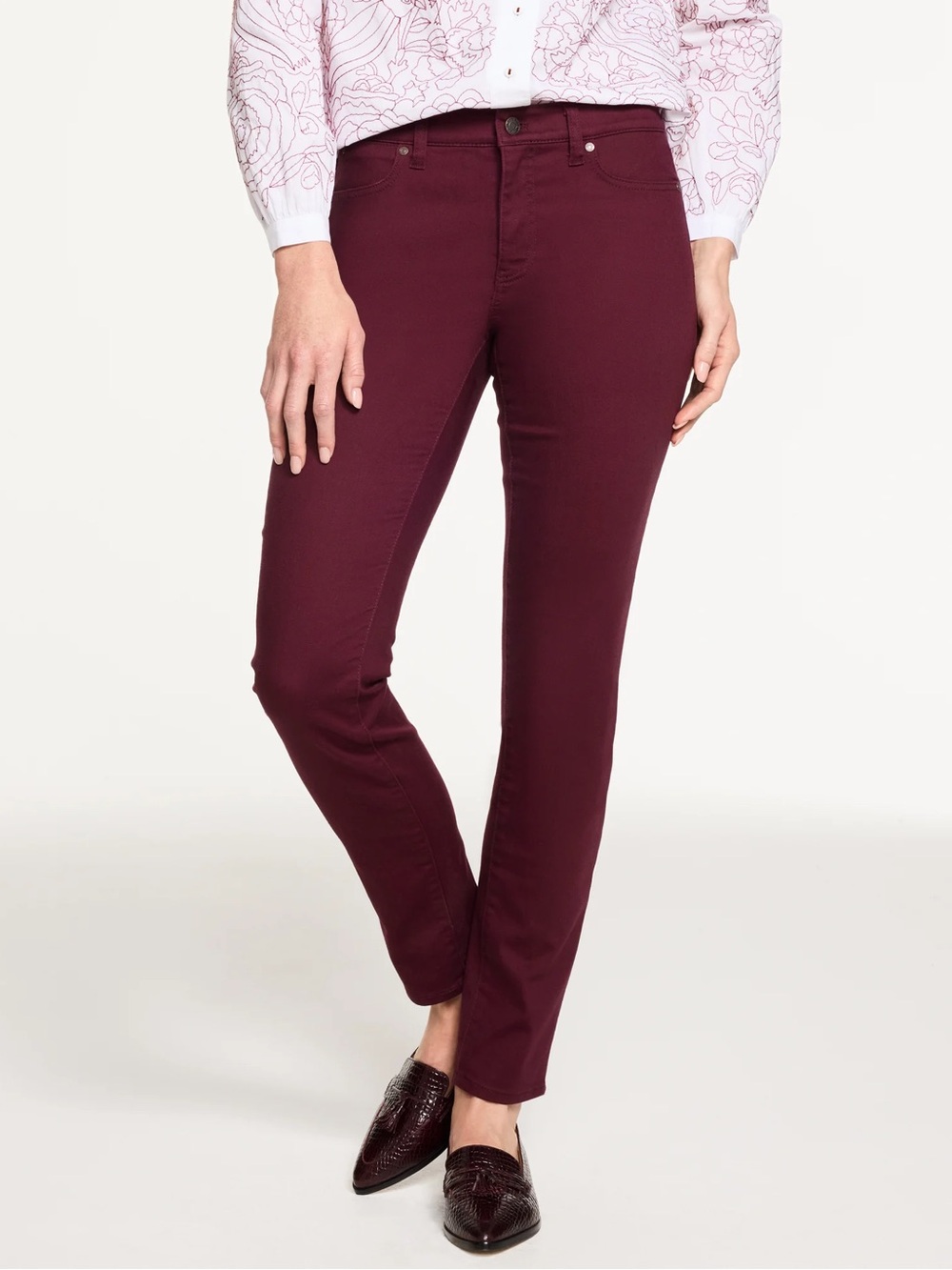 Talbots Flawless Slim Ankle 5 Pocket Jeans Burgundy Size 4 Autumn Academia